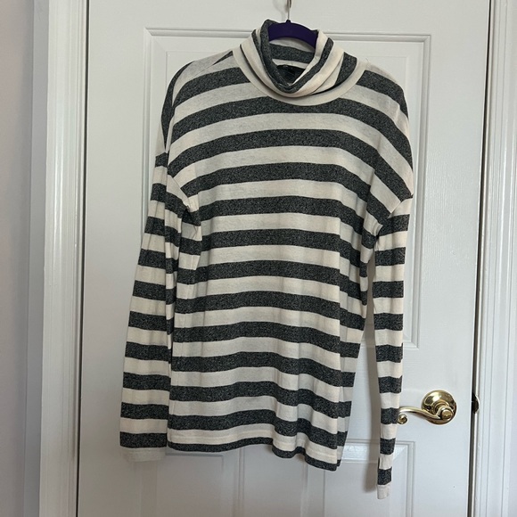 J. Crew Grey & White Striped Turtleneck top - Picture 2 of 6